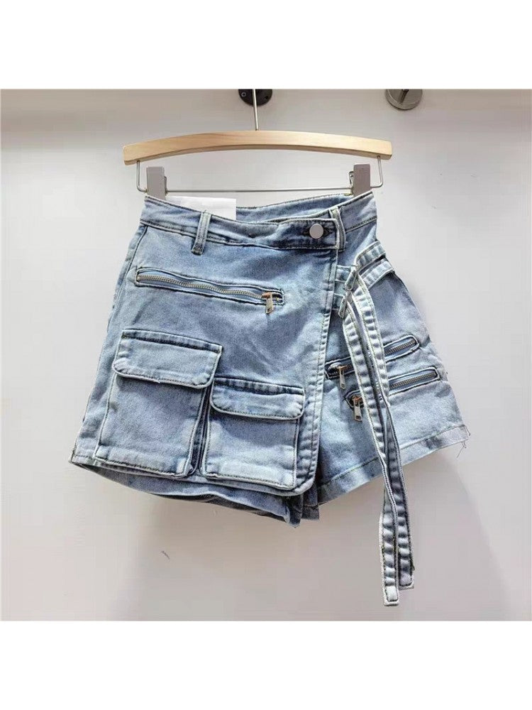 Lace Up Cargo Denim Shorts