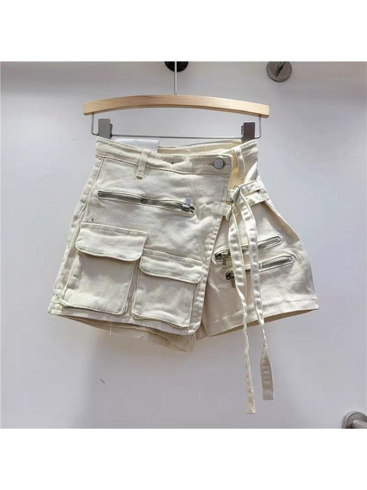 Lace Up Cargo Denim Shorts