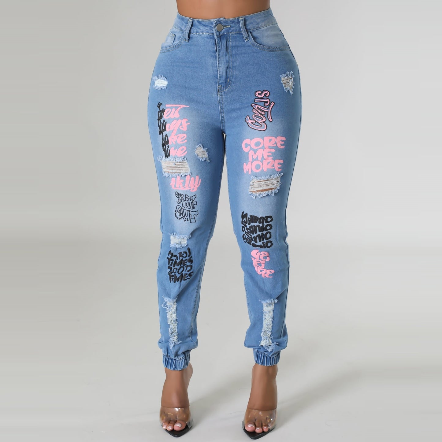 Letter Print Denim Jeans