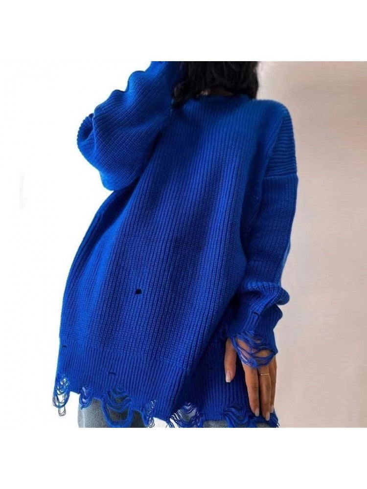 Solid Distress Oversized Sweater