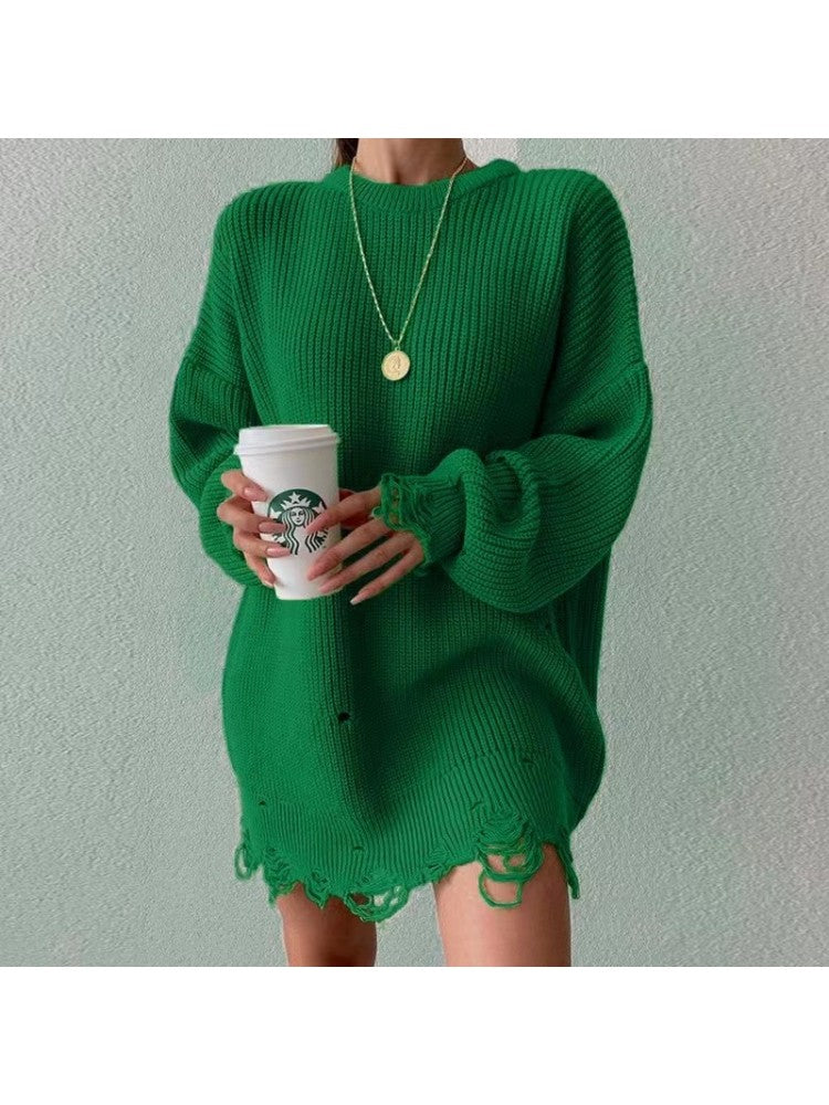 Solid Distress Oversized Sweater