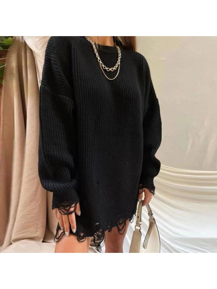 Solid Distress Oversized Sweater