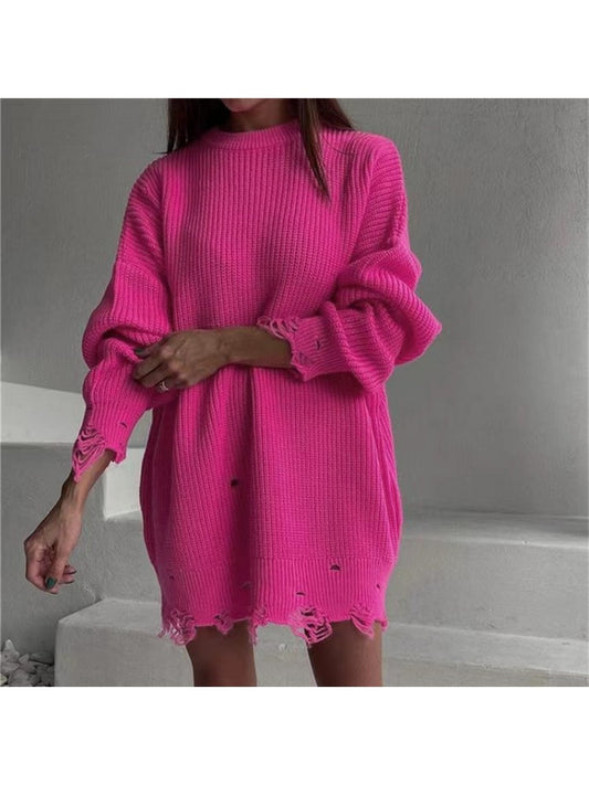 Solid Distress Oversized Sweater