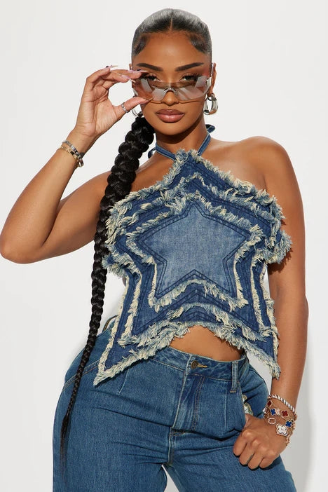 Denim Star Backless Shirt