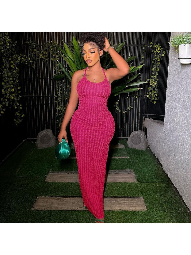 Halter Backless Lace Up Dress