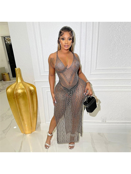 Grey See Through Sleeveless Dress