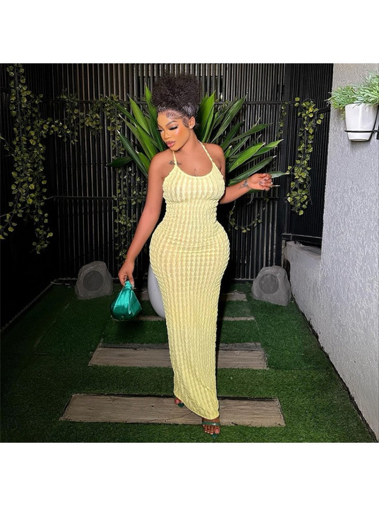 Halter Backless Lace Up Dress