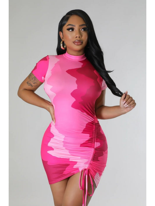 Pink Sexy Drawstring Dress