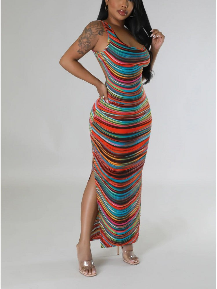 Colorful Slit Dress