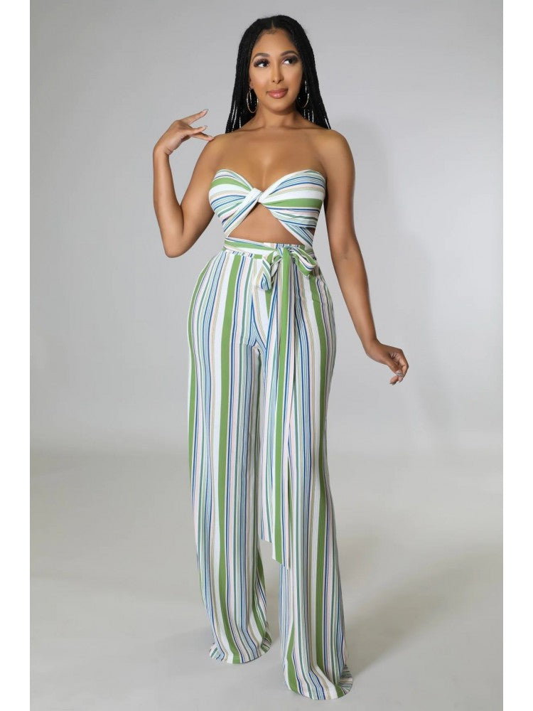 Striped Halter Pants Set