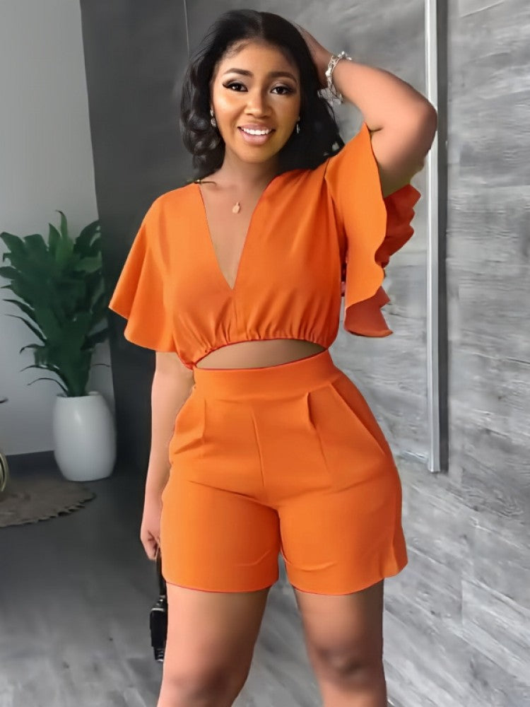 Deep V Neck 2 Piece Set