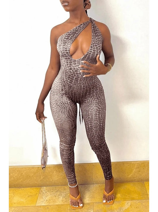 Snake Print One Shoulder Jumpsuit