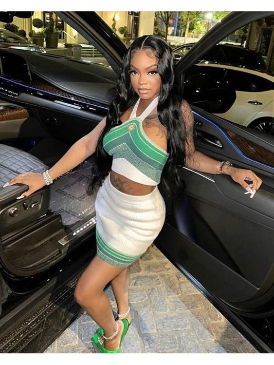 Halter Stripe Skirt Set