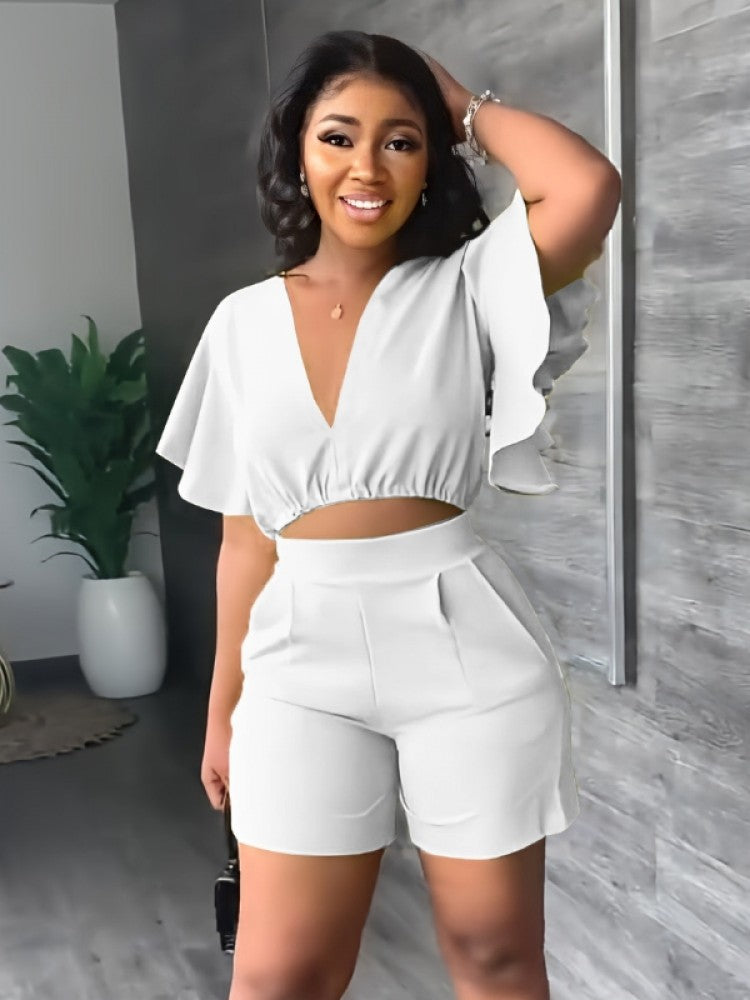 Deep V Neck 2 Piece Set