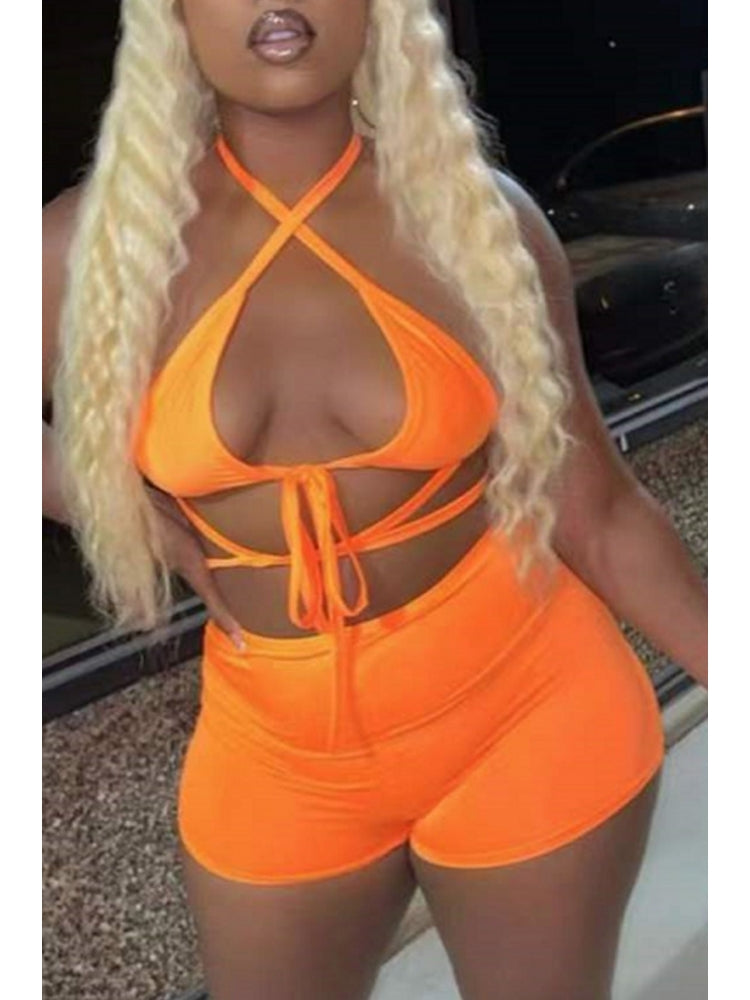 Orange Halter Crop & Short Set