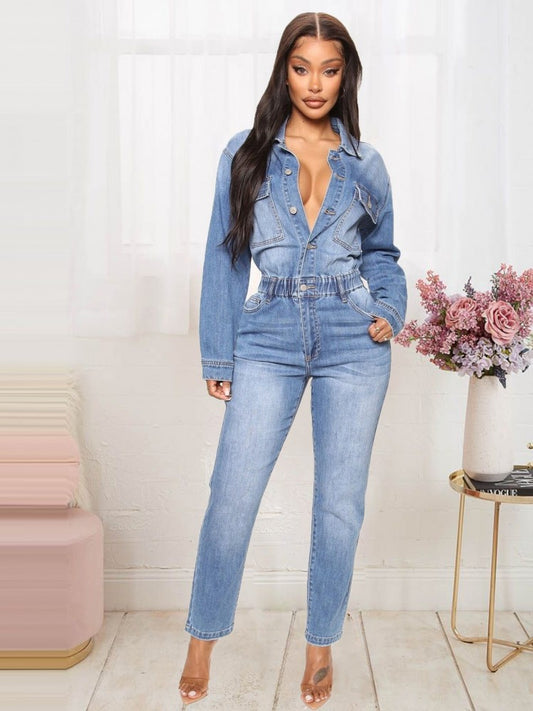 Fall Denim Long Sleeve Jumpsuit