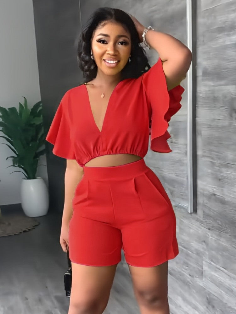 Deep V Neck 2 Piece Set