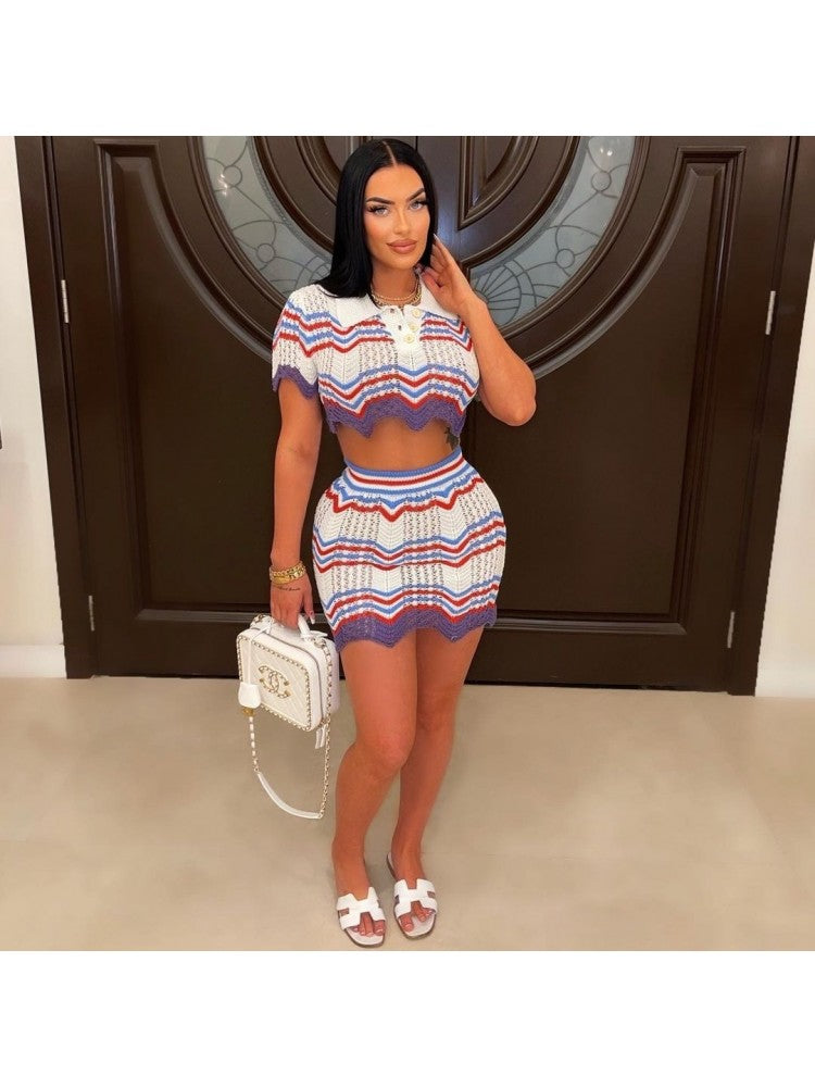 Knitted Striped Short Set