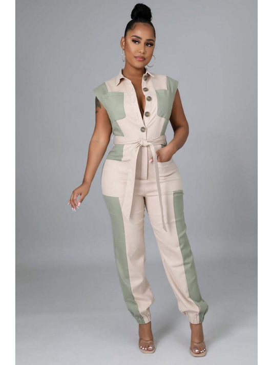 Color Block Sleeveless Jumpsuit