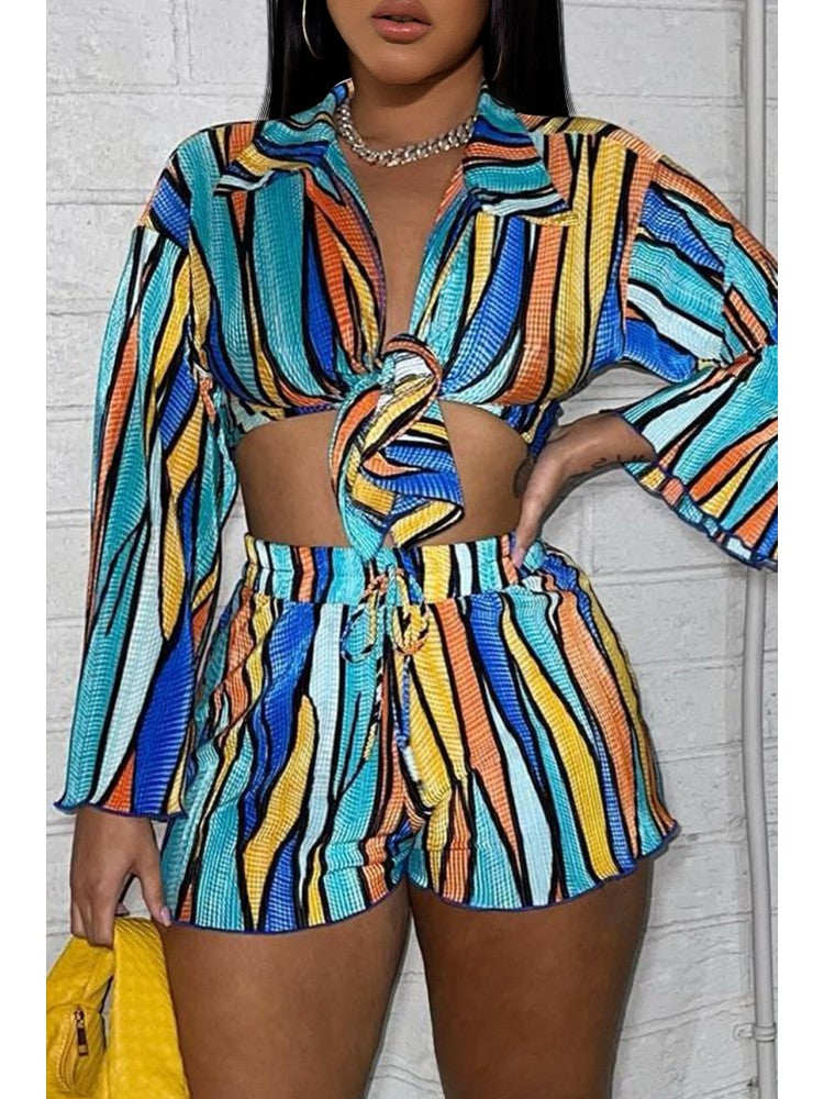 Long Sleeve Crop Blouse Set