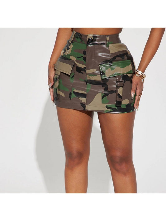 Sexy Leather Camo Skirt