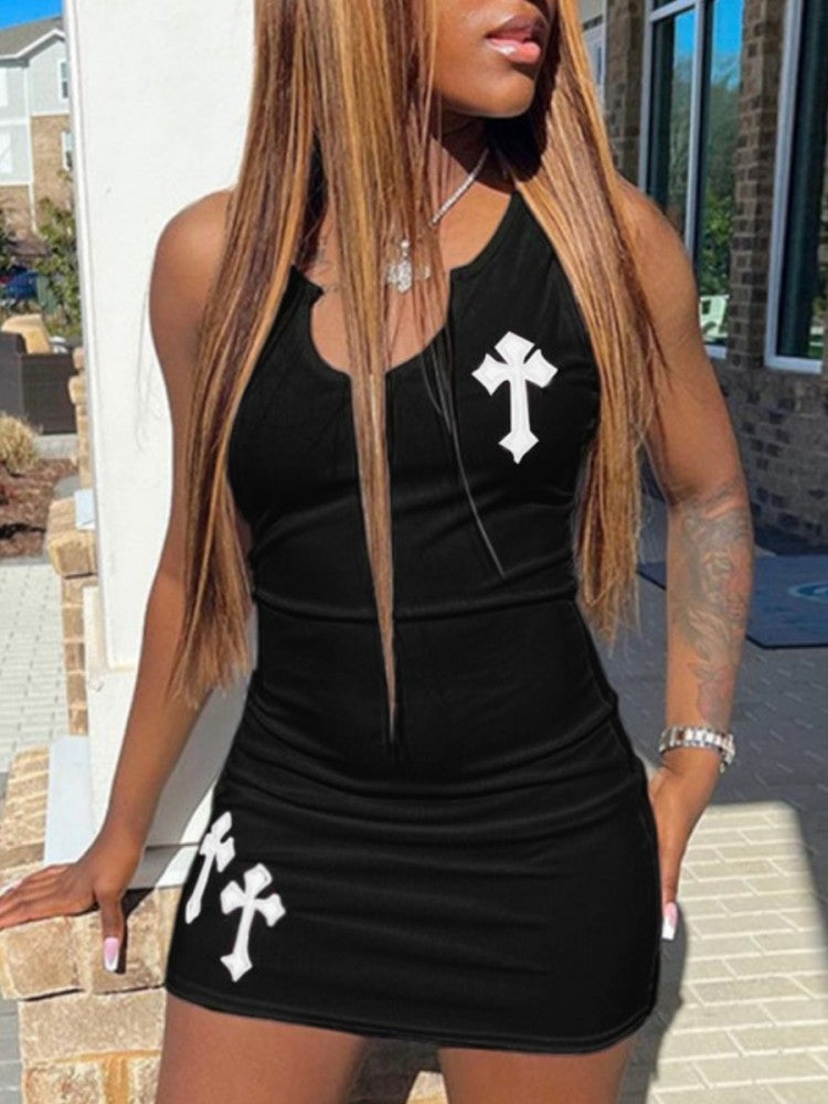 Sexy Cross Print Dress