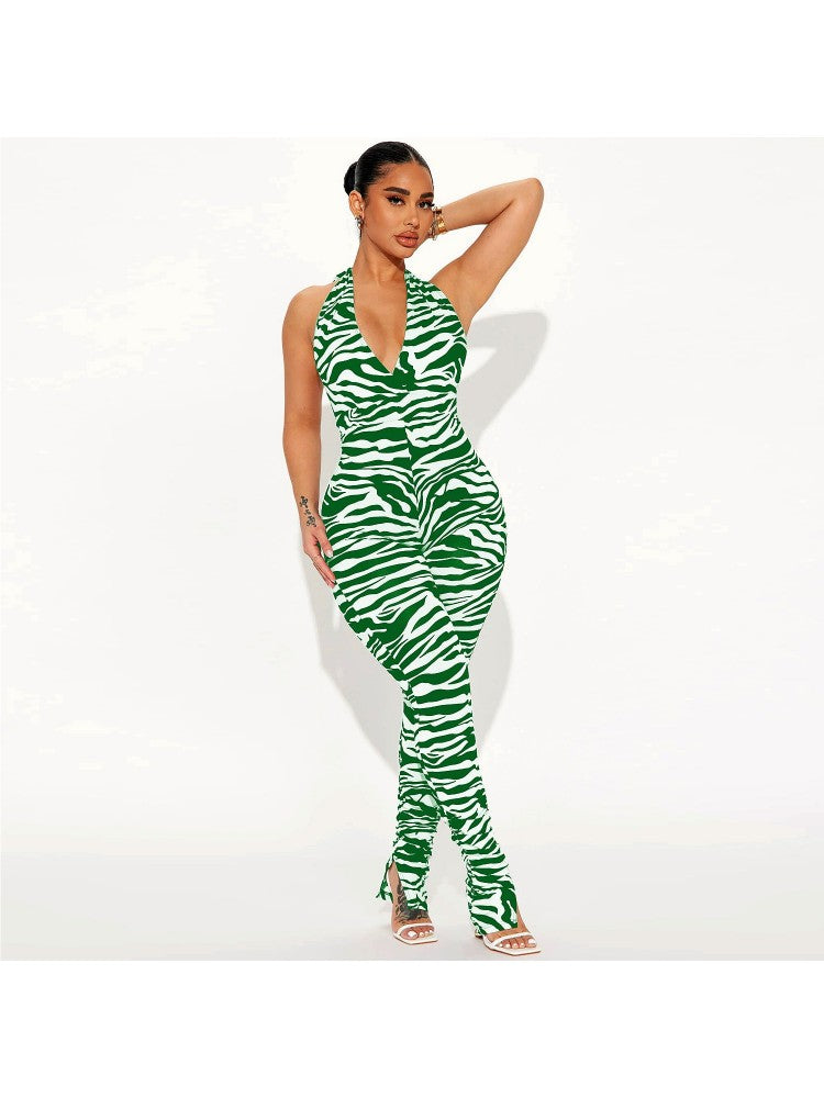 Zebra Print Halter Jumpsuit