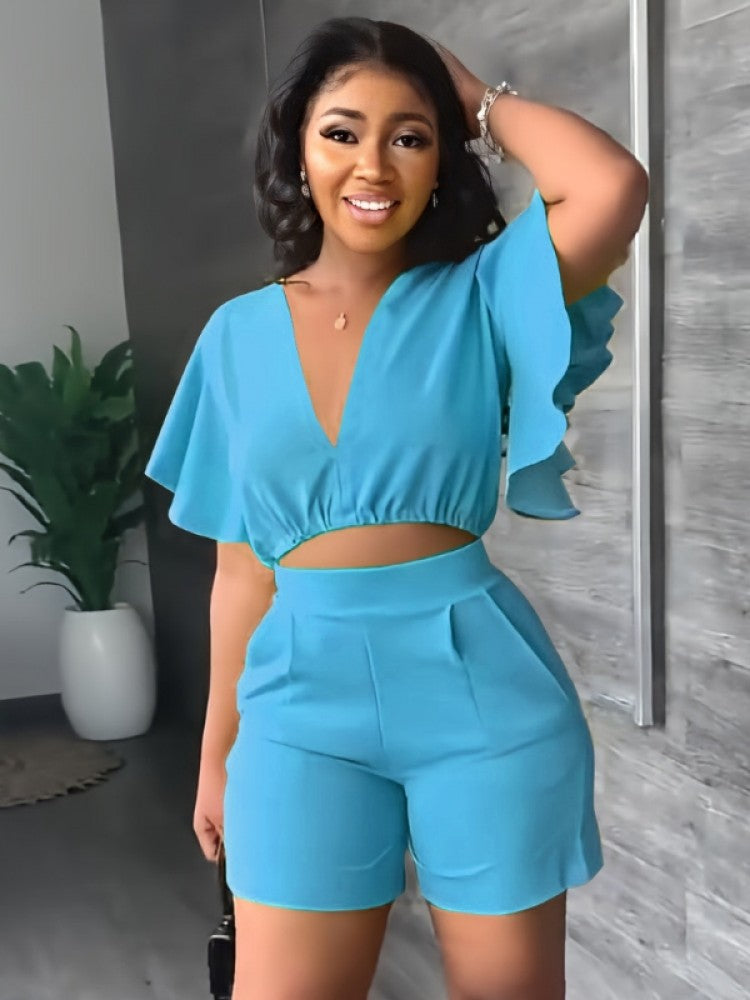 Deep V Neck 2 Piece Set