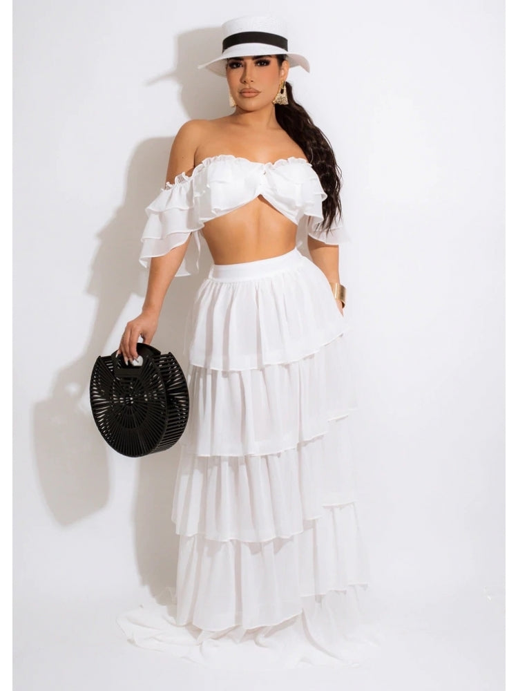 Solid Ruffle Skirt Set