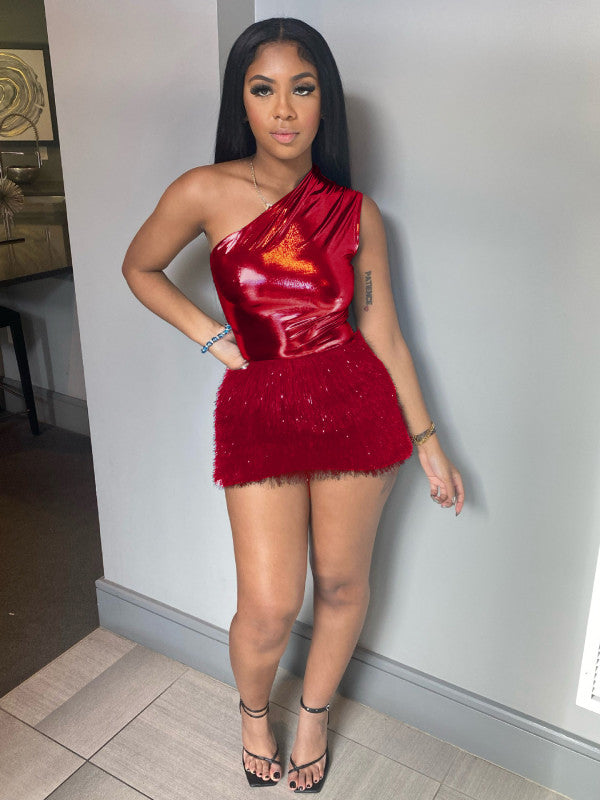 One Shoulder Shiny Birthday Dress