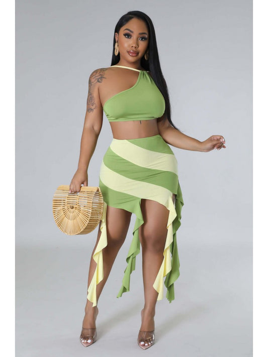 Green Stringy Skirt Set