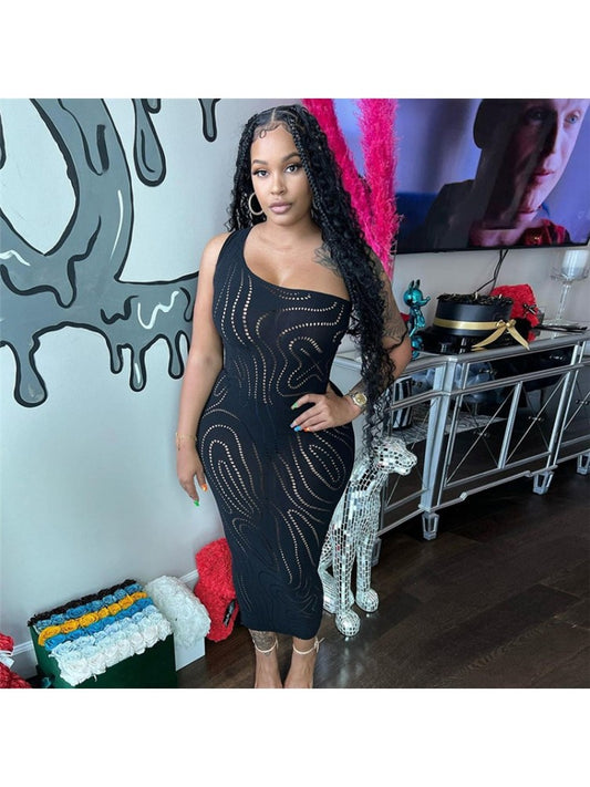 See Through One Shoulder Dress