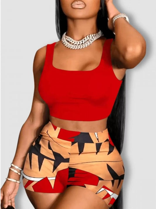 Red Plus Size Short Set