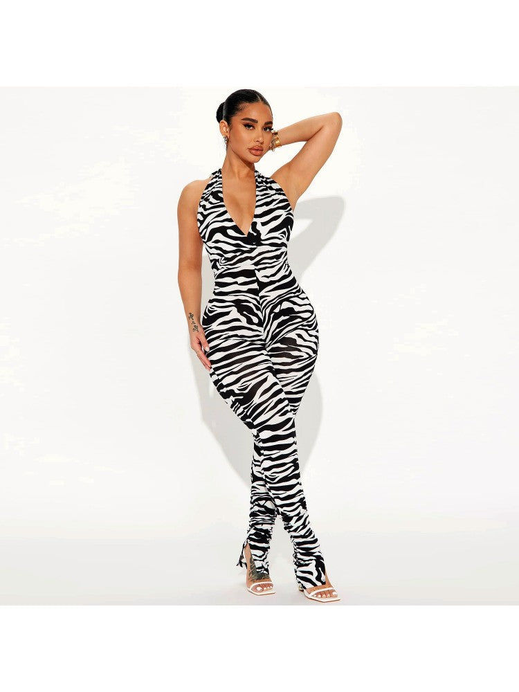 Zebra Print Halter Jumpsuit