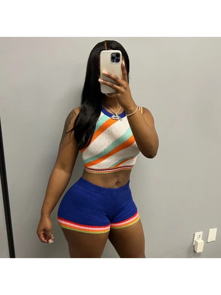 Blue Striped Short Set