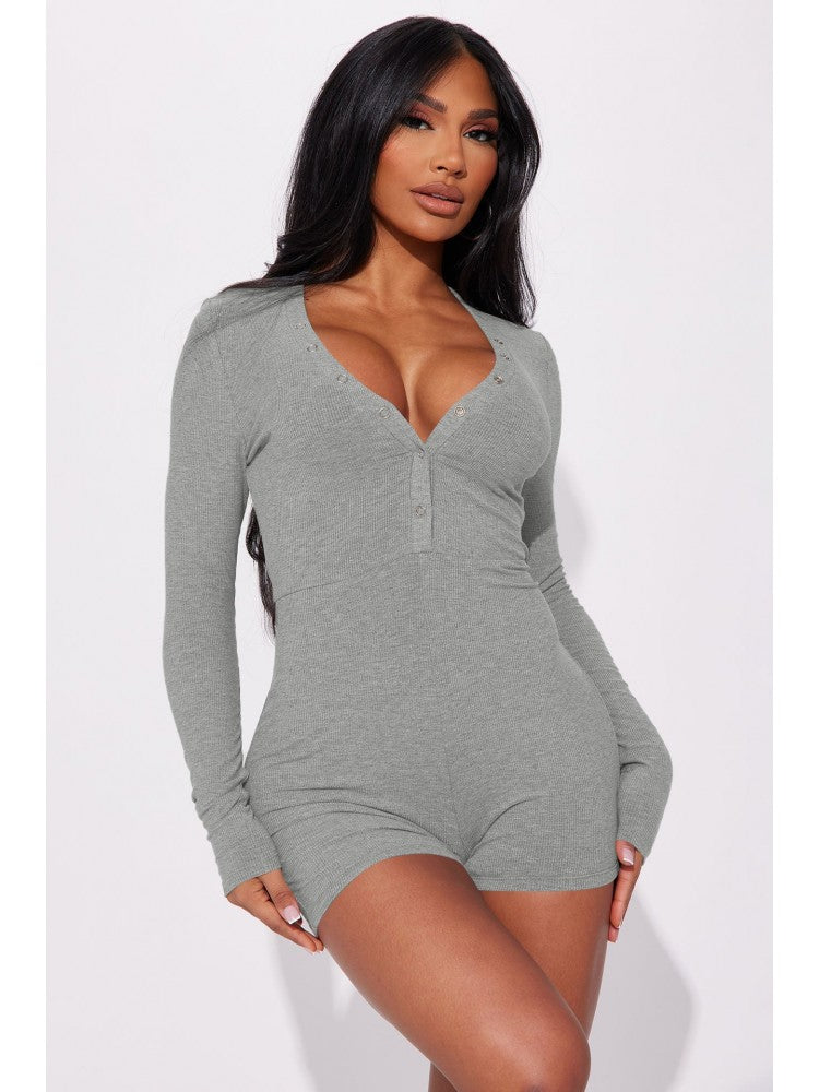 V Neck Long Sleeve Romper