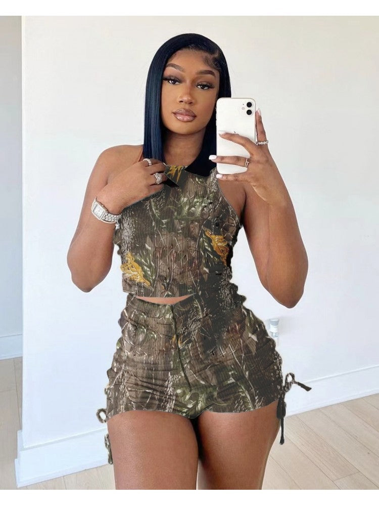 Sleeveless Camo Short Set