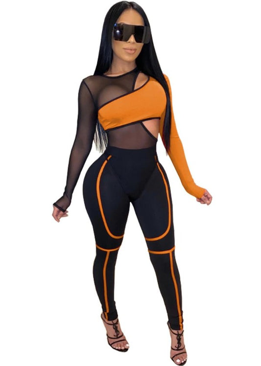 Mesh One Sleeve Jumpsuit