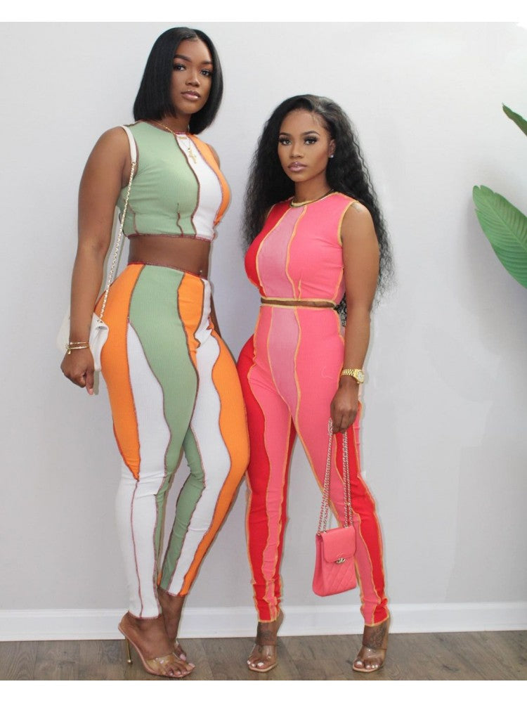 Mesh Contrast Trouser Set