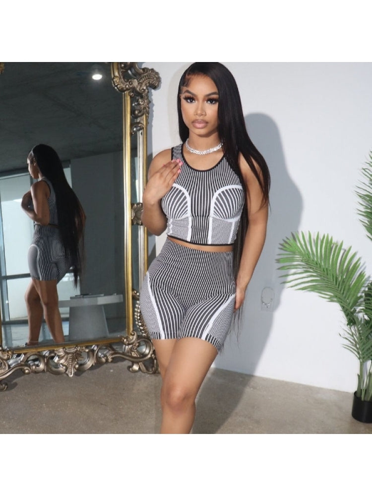 Lines Biker Short Set