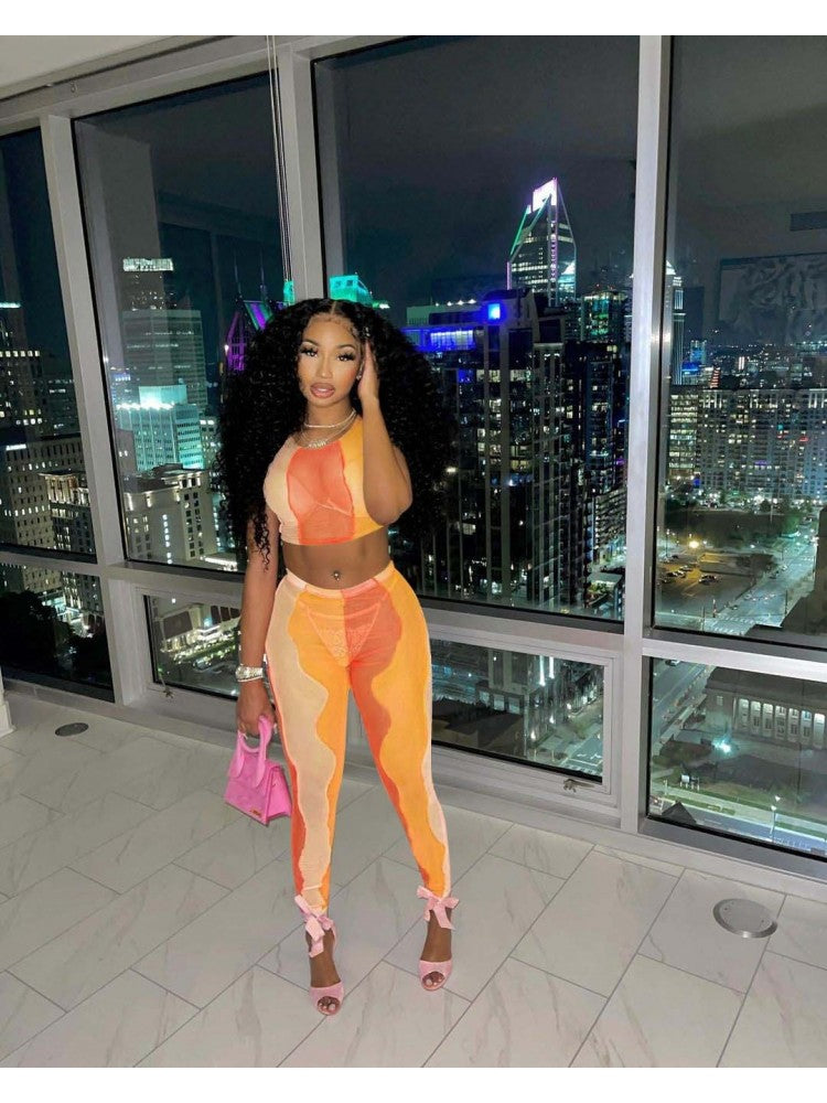 Mesh Contrast Trouser Set