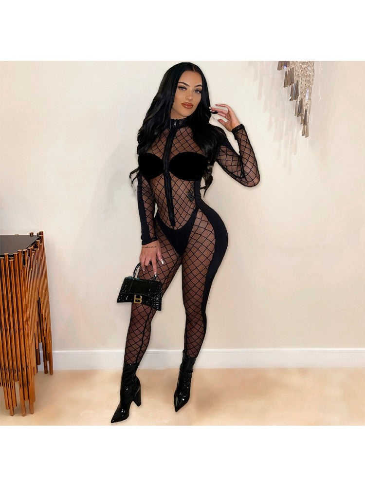 See Through Net Jumpsuit