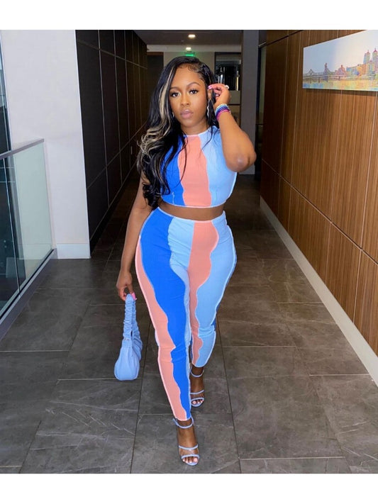 Mesh Contrast Trouser Set