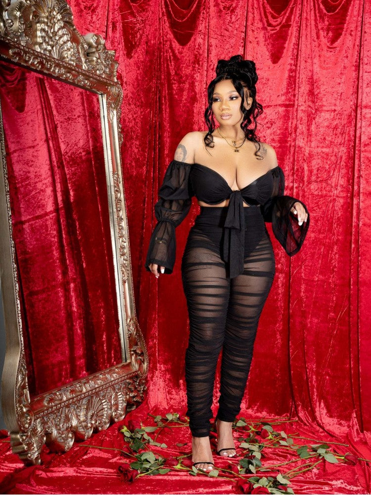 See Through Ruffle Trouser Set