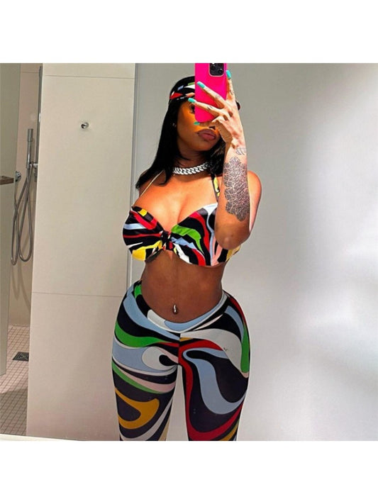 Colorful Illusion Halter Top & Pants Set