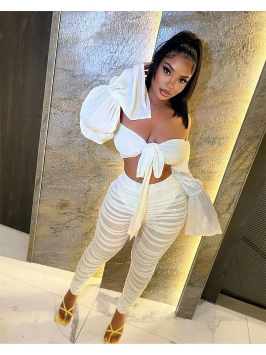 See Through Ruffle Trouser Set