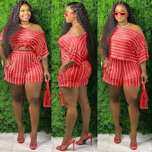 Plus Size Striped Set