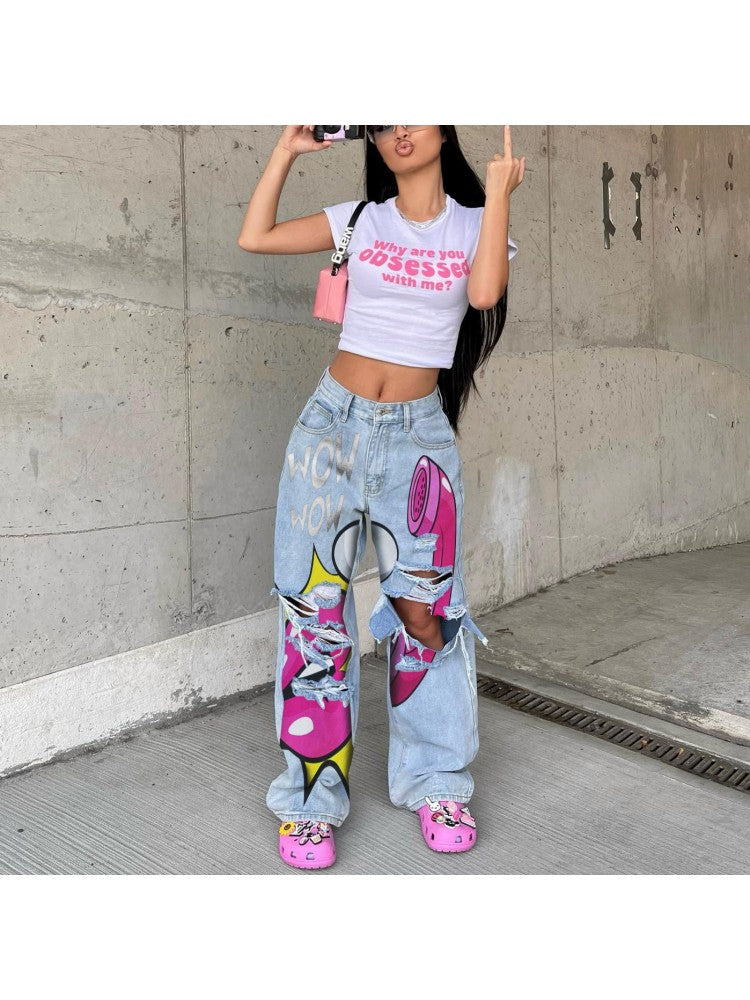 Ripped Graphic Denim Pants