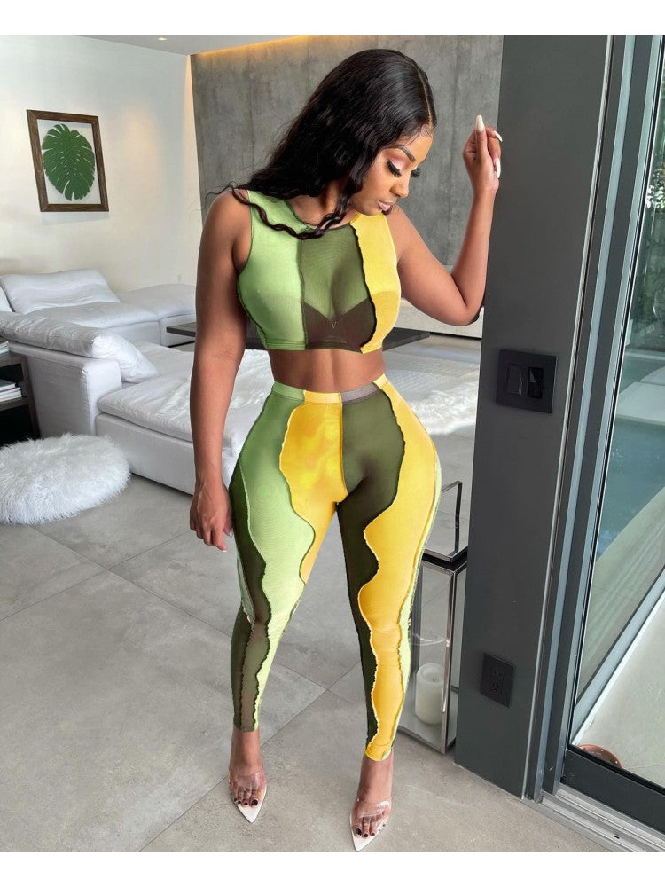 Mesh Contrast Trouser Set