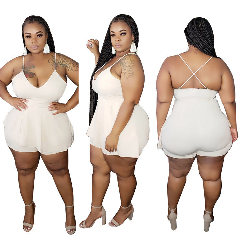 Plus Size V Neck Romper